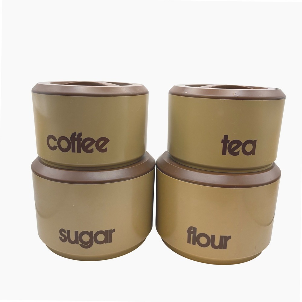 Vtg‎ Sterilite Plastic Canister Set of 4 70s Coffee Tea Sugar Flour Mid Century